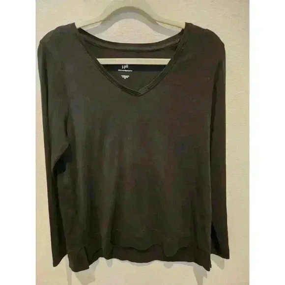 J. Jill Women's V-Neck Long Sleeve Tee Black Size M Casual Top - Picture 1 of 7